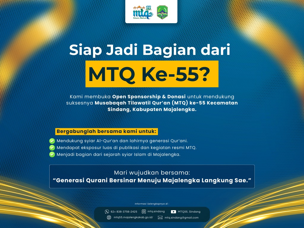 Open Sponsorship & Donasi untuk mendukung suksesnya Musabaqah Tilawatil Qur’an (MTQ) ke-55 Kecamatan Sindang